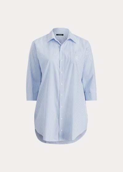 Camisa De Dormir Ralph Lauren Mujer Azules Rayas - Striped Poplin - AKLUR3017